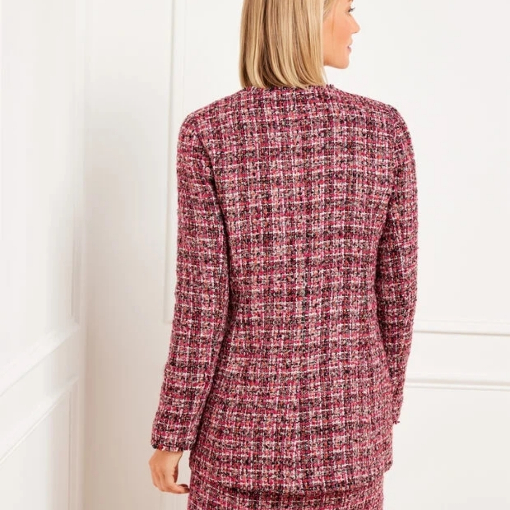 Talbots Pink Pinewood Tweed Wool Blend Coat With Frayed Edges Size 12 - Picture 2 of 13